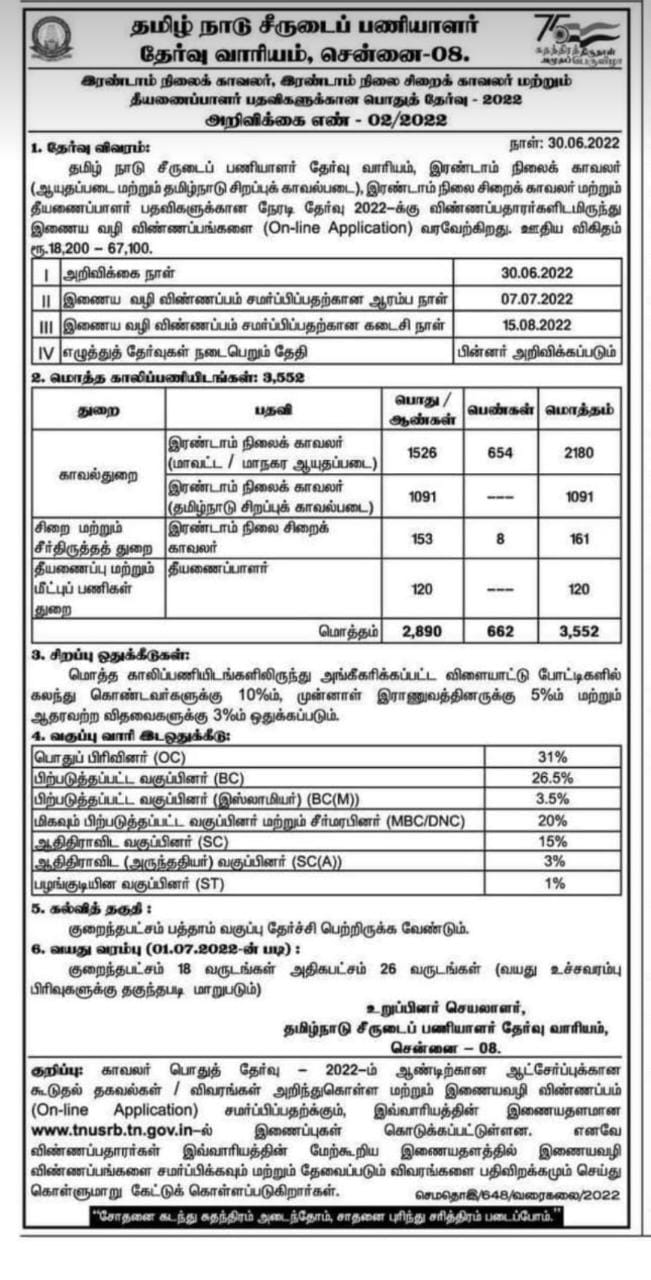 தமிழ் நாடு சீருடைப் பணியாளர் தேர்வு வ...